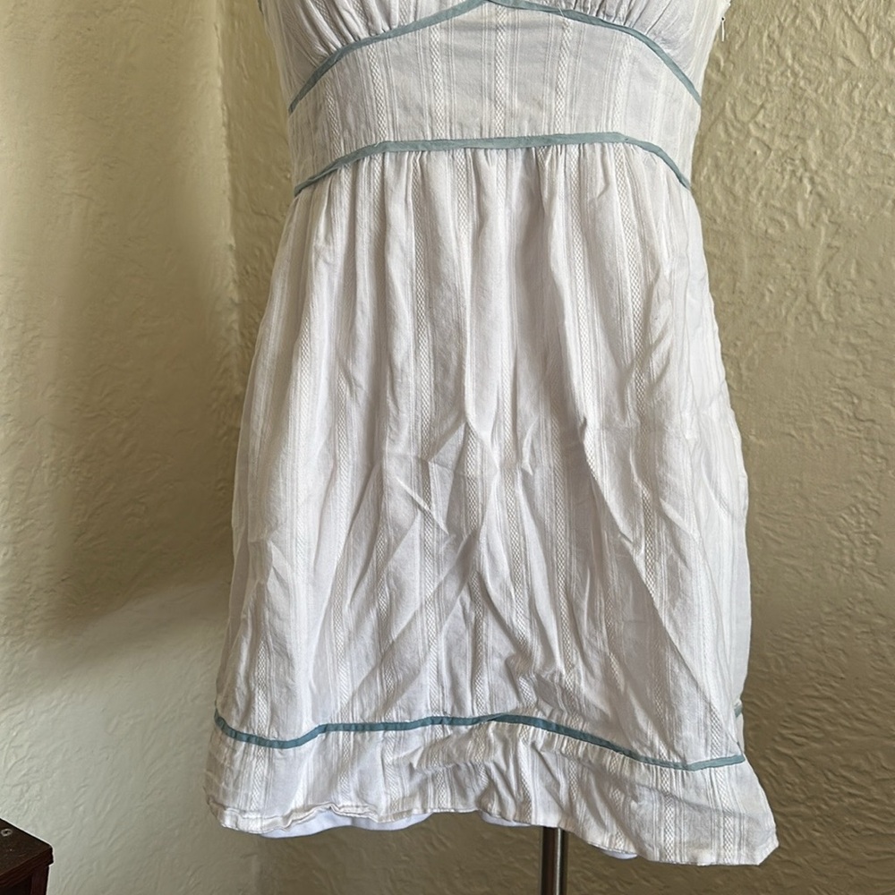 Vintage Forever 21 y2k 2000s White Empire Waist Light Blue Sun Mini Dress Medium - Picture 4 of 10
